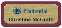 Metal Name Tag: Brushed Gold Metal Name Tag with a Burgundy Plastic Border