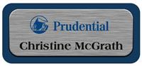 Metal Name Tag: Brushed Silver Metal Name Tag with a Marine Blue Plastic Border