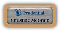 Metal Name Tag: Brushed Silver Metal Name Tag with a Gold Plastic Border and Epoxy