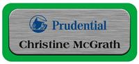 Metal Name Tag: Brushed Silver Metal Name Tag with a Bright Green Plastic Border