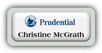 Metal Name Tag: White Metal Name Tag with a Pearl Grey Plastic Border and Epoxy