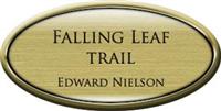 Framed Name Tag: Gold Plastic (Oval) - Shiny Gold and Black Plastic Insert with Epoxy