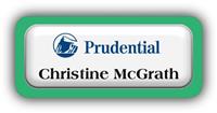 Metal Name Tag: White Metal Name Tag with a Bright Green Plastic Border and Epoxy