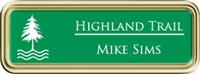 Framed Name Tag: Gold Plastic (rounded corners) - Kelley Green and White Plastic Insert