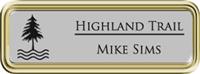 Framed Name Tag: Gold Plastic (rounded corners) - Smooth Silver Plastic Insert