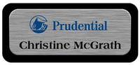 Metal Name Tag: Brushed Silver Metal Name Tag with a Black Plastic Border