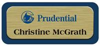 Metal Name Tag: Brushed Gold Metal Name Tag with a Marine Blue Plastic Border