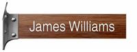 Walnut Plastic Plate with White Text, Silver Wall Bracket