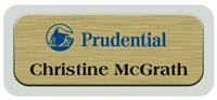 Metal Name Tag: Brushed Gold Metal Name Tag with a Pearl Grey Plastic Border