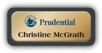 Metal Name Tag: Shiny Gold Metal Name Tag with a Graphite Plastic Border