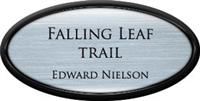 Framed Name Tag: Black Plastic (Oval) - Brushed Aluminum and Black Plastic Insert with Epoxy