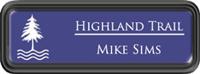 Framed Name Tag: Black Plastic (rounded corners) - Purple and White Plastic Insert