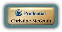 Metal Name Tag: Shiny Gold Metal Name Tag with a Forest Green Plastic Border and Epoxy