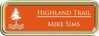 Framed Name Tag: Gold Plastic (rounded corners) - Tangerine and White Plastic Insert
