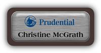 Metal Name Tag: Brushed Silver Metal Name Tag with a Dark Brown Plastic Border and Epoxy