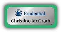 Metal Name Tag: Shiny Silver Metal Name Tag with a Bright Green Plastic Border