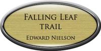 Framed Name Tag: Silver Plastic (Oval) - Shiny Gold and Black Plastic Insert with Epoxy