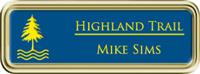 Framed Name Tag: Gold Plastic (rounded corners) - Sky Blue and Yellow Plastic Insert