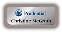 Metal Name Tag: Shiny Silver Metal Name Tag with a Taupe Plastic Border