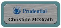 Metal Name Tag: Brushed Silver Metal Name Tag with a Black Forest Green Plastic Border