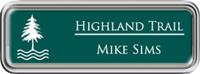 Framed Name Tag: Silver Plastic (rounded corners) - Evergreen and White Plastic Insert