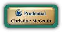 Metal Name Tag: Shiny Gold Metal Name Tag with a Pine Green Plastic Border and Epoxy