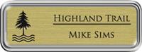 Framed Name Tag: Silver Plastic (rounded corners) - Shiny Gold and Black Plastic Insert