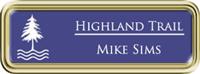 Framed Name Tag: Gold Plastic (rounded corners) - Purple and White Plastic Insert