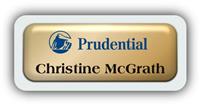 Metal Name Tag: Shiny Gold Metal Name Tag with a Light Grey Plastic Border and Epoxy
