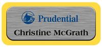 Metal Name Tag: Brushed Silver Metal Name Tag with a Yellow Plastic Border