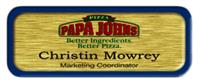 Metal Name Tag: Brushed Gold with Blue Metal Border