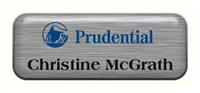 Metal Name Tag: Brushed Silver Metal Name Tag with a White Plastic Border and Epoxy