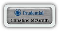 Metal Name Tag: Brushed Silver Metal Name Tag with a Light Grey Plastic Border and Epoxy
