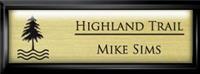 Framed Name Tag: Black Plastic (squared corners) - Shiny Gold and Black Plastic Insert with Epoxy
