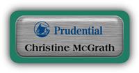 Metal Name Tag: Brushed Silver Metal Name Tag with a Pine Green Plastic Border and Epoxy