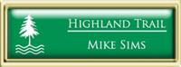 Framed Name Tag: Gold Plastic (squared corners) - Kelley Green and White Plastic Insert with Epoxy
