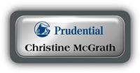 Metal Name Tag: Shiny Silver Metal Name Tag with a Charcoal Grey Plastic Border and Epoxy