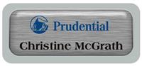 Metal Name Tag: Brushed Silver Metal Name Tag with a Silver Plastic Border and Epoxy