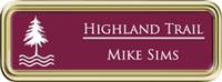 Framed Name Tag: Gold Plastic (rounded corners) - Claret and White Plastic Insert