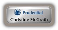 Metal Name Tag: Shiny Silver Metal Name Tag with a Taupe Plastic Border and Epoxy
