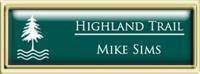 Framed Name Tag: Gold Plastic (squared corners) - Evergreen and White Plastic Insert with Epoxy