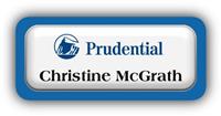 Metal Name Tag: White Metal Name Tag with a Blue Plastic Border and Epoxy
