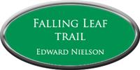 Framed Name Tag: Silver Plastic (oval) - Kelley Green and White Plastic Insert